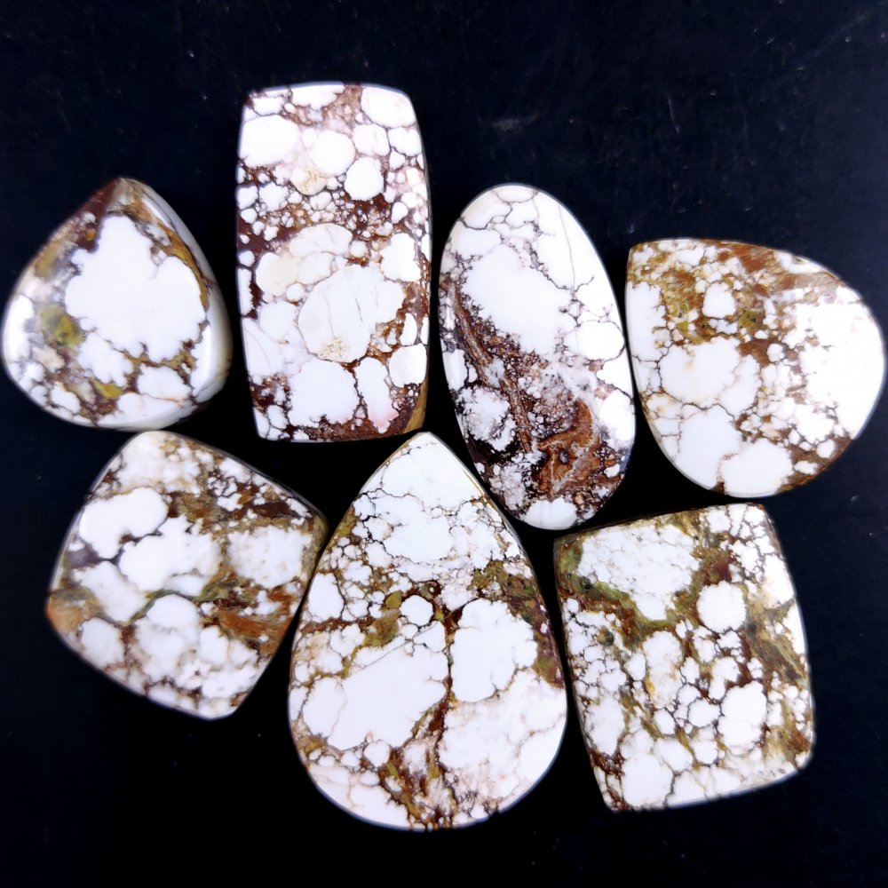 7Pcs 278Cts Natural Wild Horse Magnesite Turquoise Cabochon Polished Loose Gemstone Both Side Flat Back Multi Jewelry Making Crystal 35x23 21x18mm
