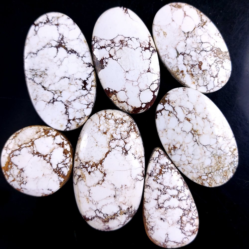 7Pcs 352Cts Natural Wild Horse Magnesite Turquoise Cabochon Polished Loose Gemstone Both Side Flat Back Multi Jewelry Making Crystal 42x23 23x23mm