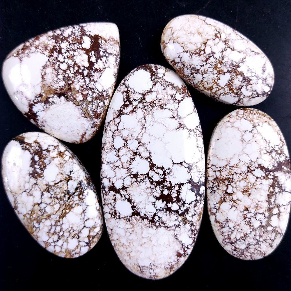 5Pcs 410Cts Natural Wild Horse Magnesite Turquoise Cabochon Polished Loose Gemstone Both Side Flat Back Multi Jewelry Making Crystal 63x30 35x20mm