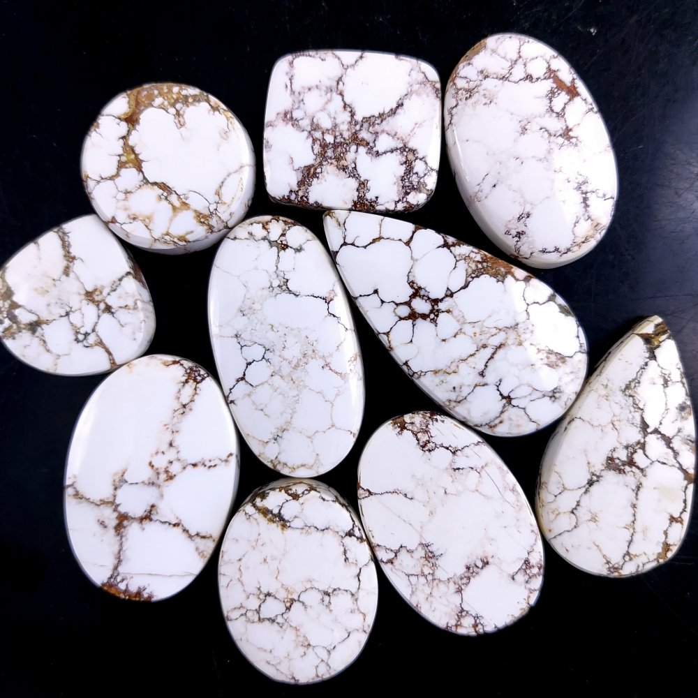 10Pcs 366Cts Natural Wild Horse Magnesite Turquoise Cabochon Polished Loose Gemstone Both Side Flat Back Multi Jewelry Making Crystal 40x20 20x20mm