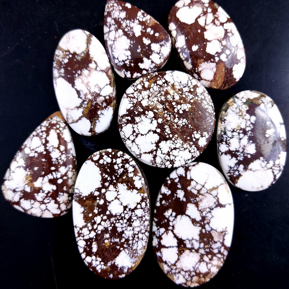 8Pcs 387Cts Natural Wild Horse Magnesite Turquoise Cabochon Polished Loose Gemstone Both Side Flat Back Multi Jewelry Making Crystal 38x22 25x18mm