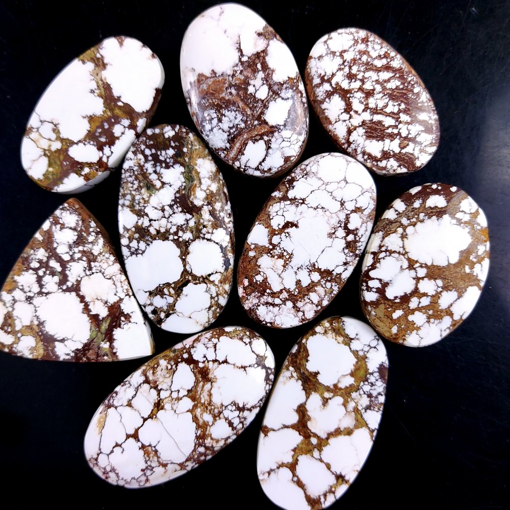 9Pcs 428Cts Natural Wild Horse Magnesite Turquoise Cabochon Polished Loose Gemstone Both Side Flat Back Multi Jewelry Making Crystal 42x21 30x20mm