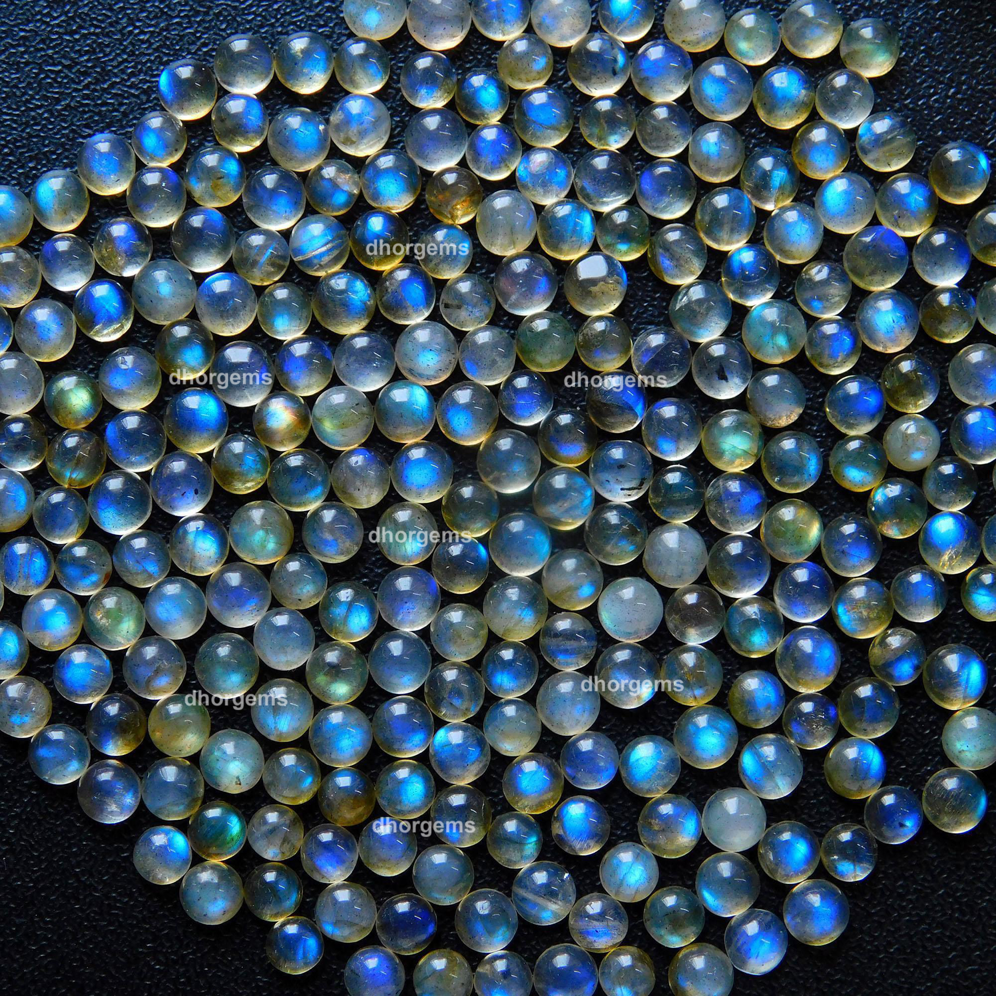 24Pcs 855 Cts Natural Blue Fire Labradorite Loose Cabochon Calibrated Round Shape Gemstone Lot 4mmR-9138
