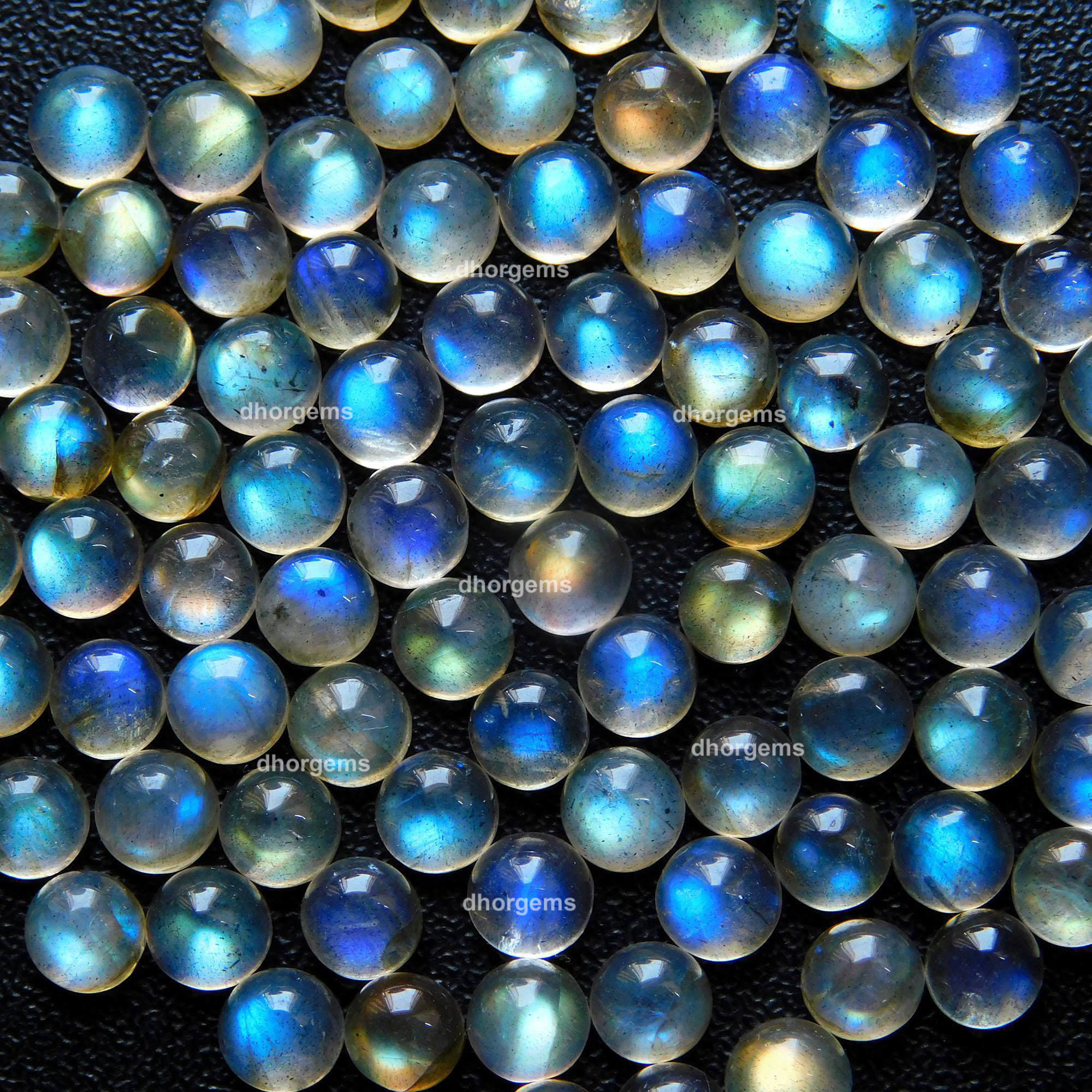 89Pcs 56.45Cts Natural Blue Fire Labradorite Loose Cabochon Calibrated Round Shape Gemstone Lot 5mm#9145