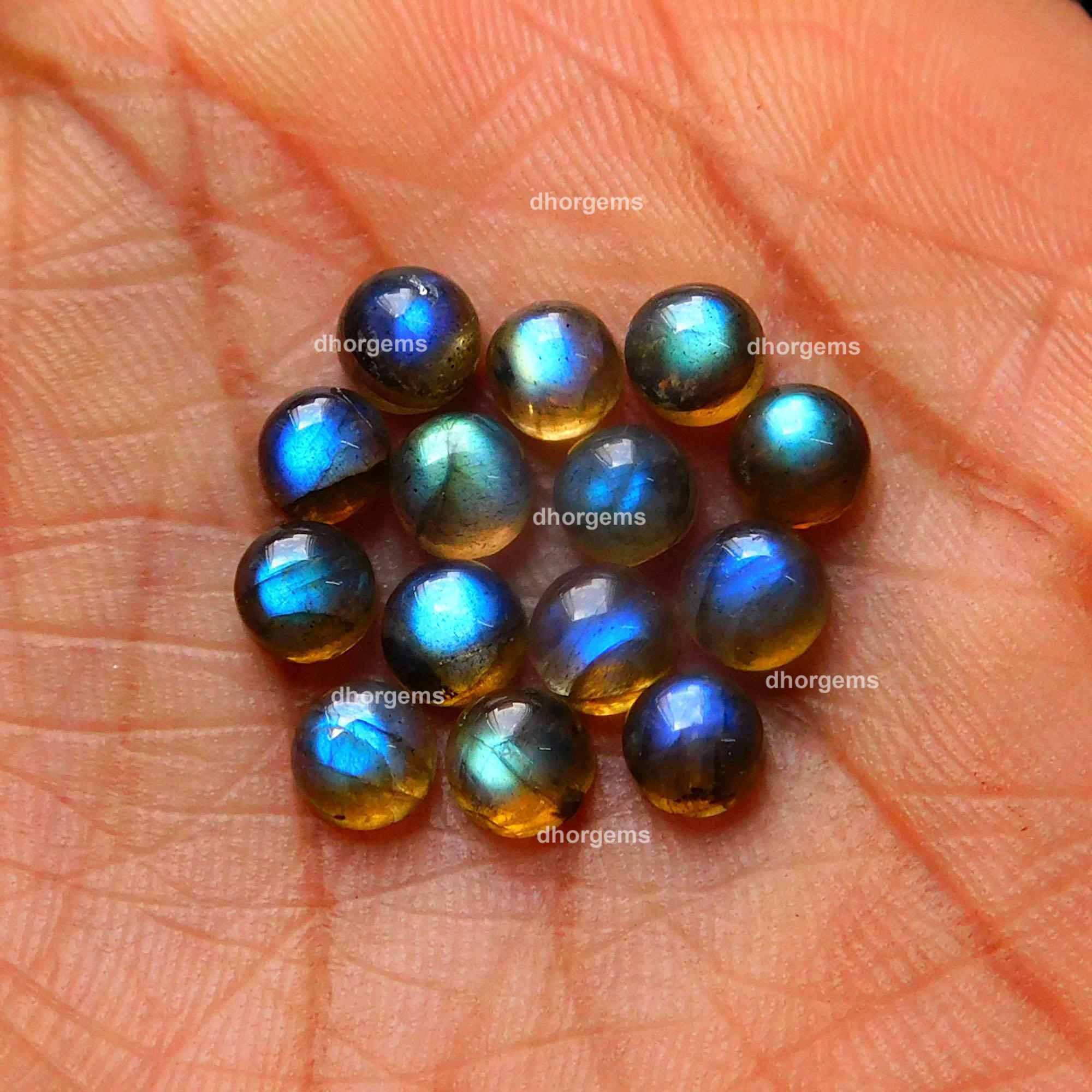 100Pcs 62.35Cts Natural Blue Fire Labradorite Loose Cabochon Calibrated Round Shape Gemstone Lot 5mm#9148