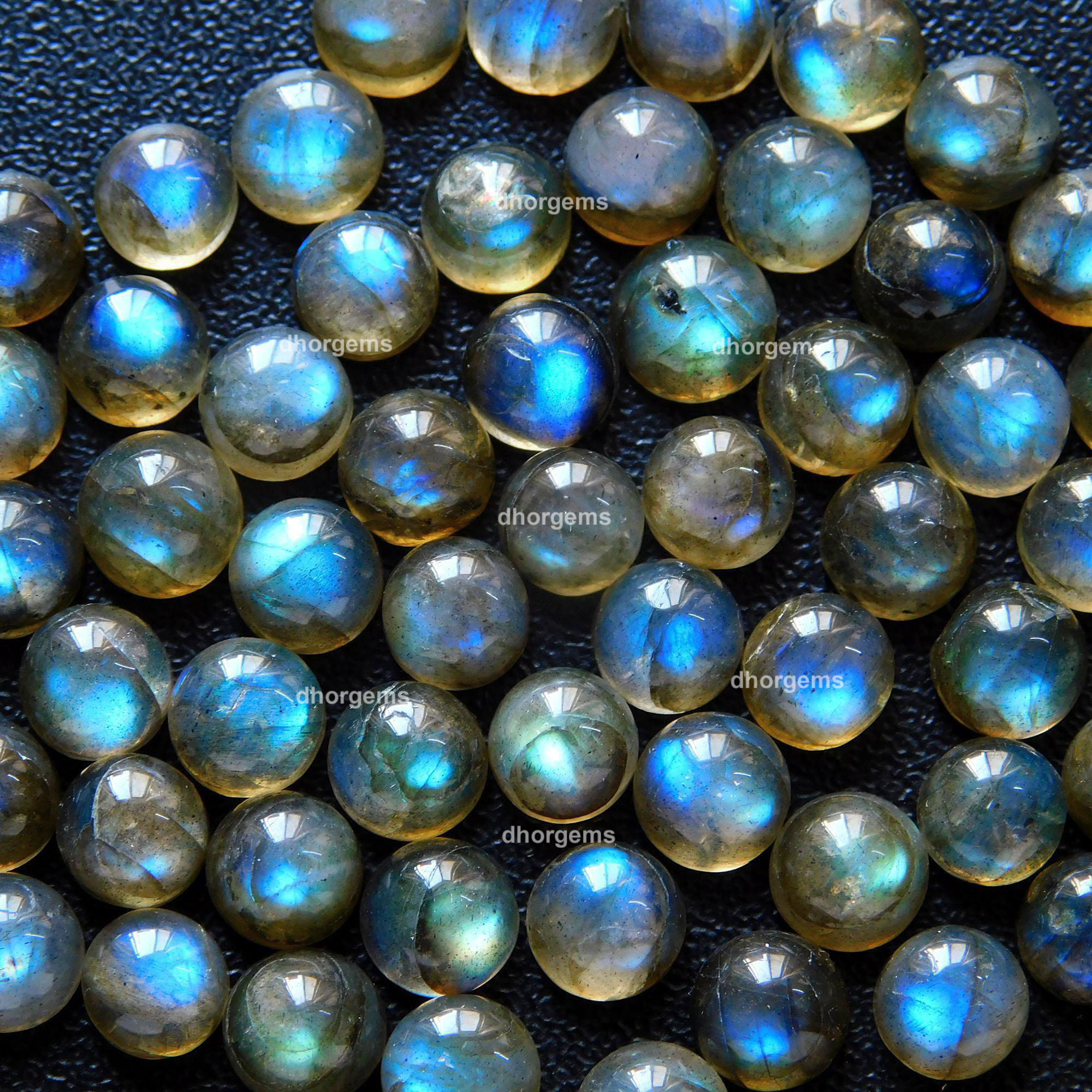 59Pcs 61.85Cts Natural Blue Fire Labradorite Loose Cabochon Calibrated Round Shape Gemstone Lot 6mm#9149