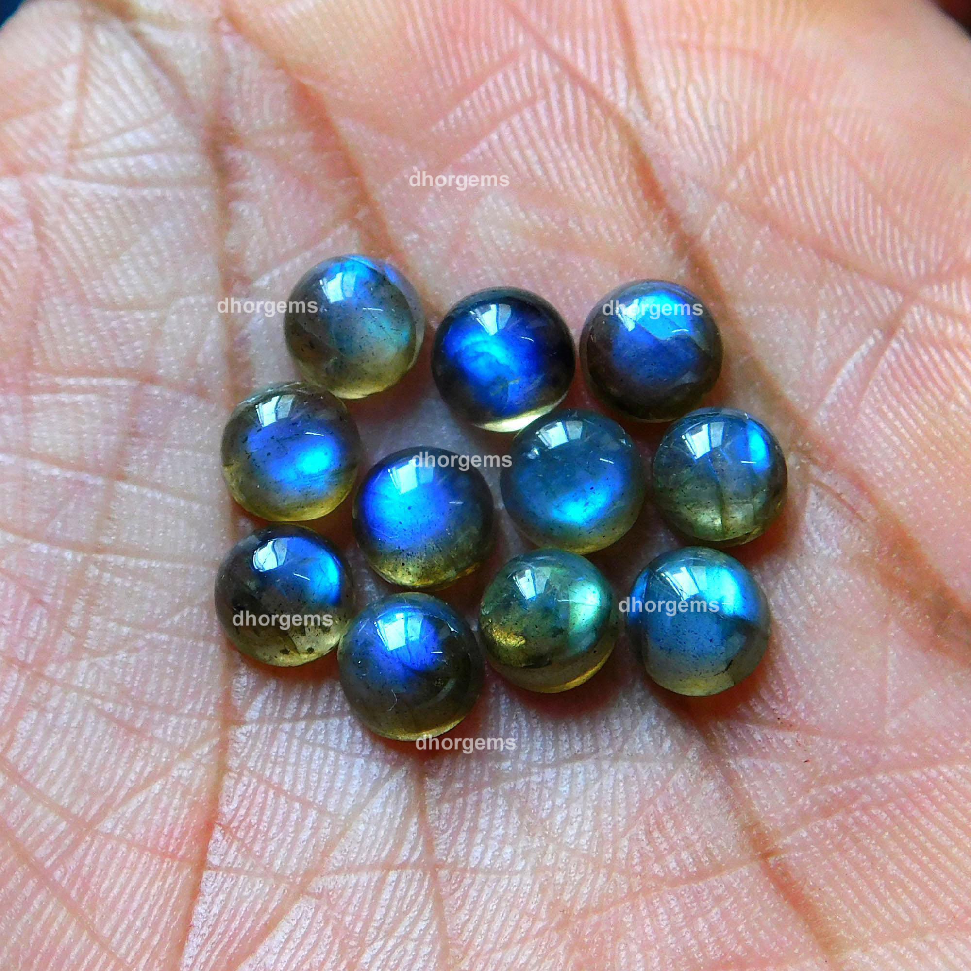 59Pcs 61.85Cts Natural Blue Fire Labradorite Loose Cabochon Calibrated Round Shape Gemstone Lot 6mm#9149