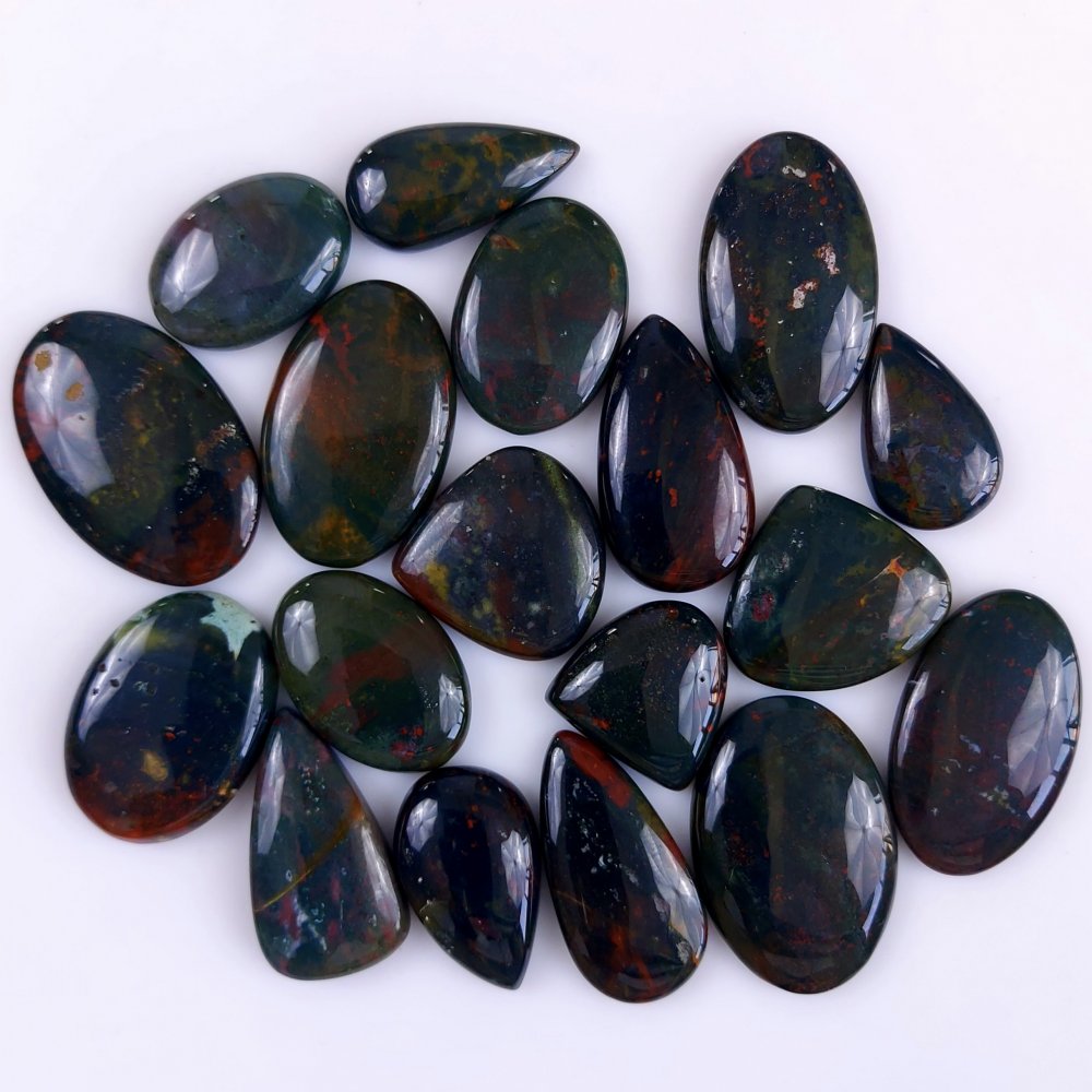 18Pcs 438Cts  Natural Green Blood Stone Loose Cabochon Gemstone Lot For Jewelry Making Gift For Her 35x28  19x18 mm#915