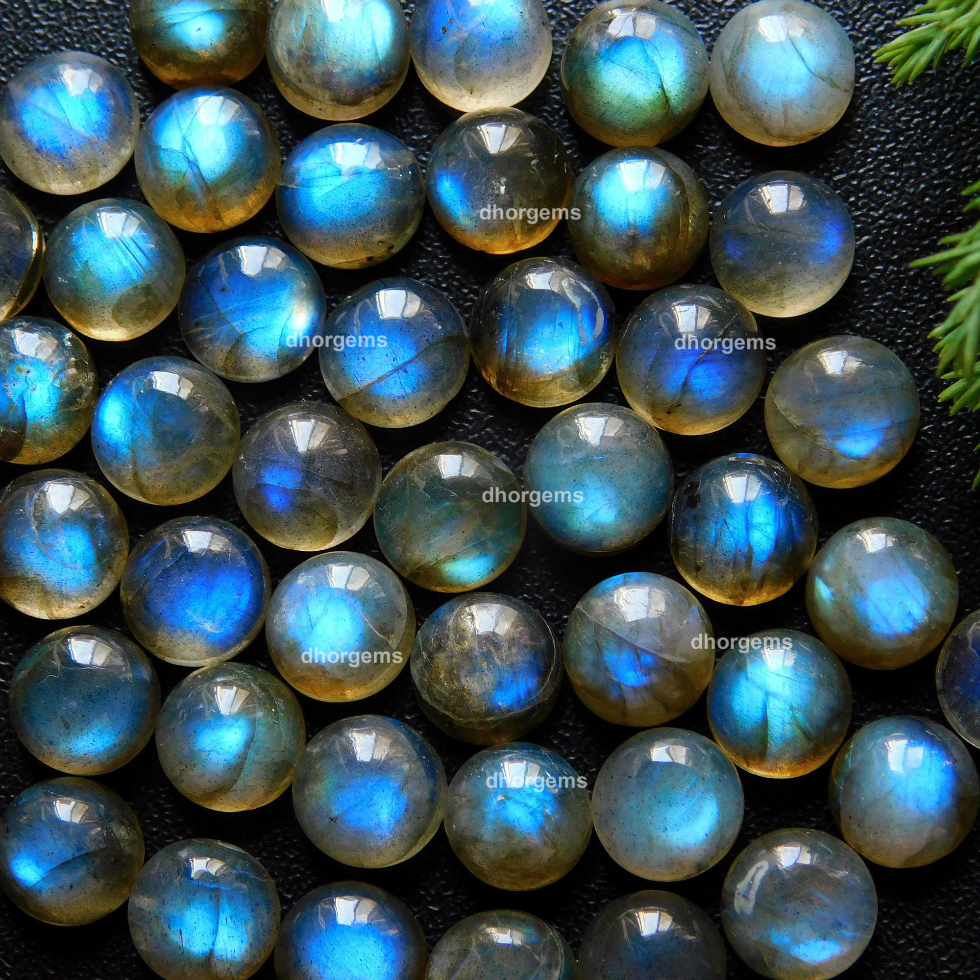 44Pcs 99.15Cts Natural Blue Fire Labradorite Loose Cabochon Calibrated Round Shape Gemstone Lot 8mm#9158