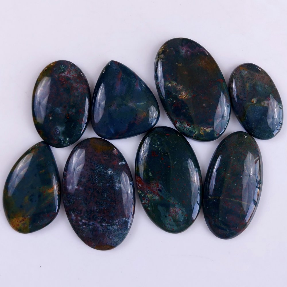 8Pcs 442Cts  Natural Green Blood Stone Loose Cabochon Gemstone Lot For Jewelry Making Gift For Her 45x30 33x18 mm#916