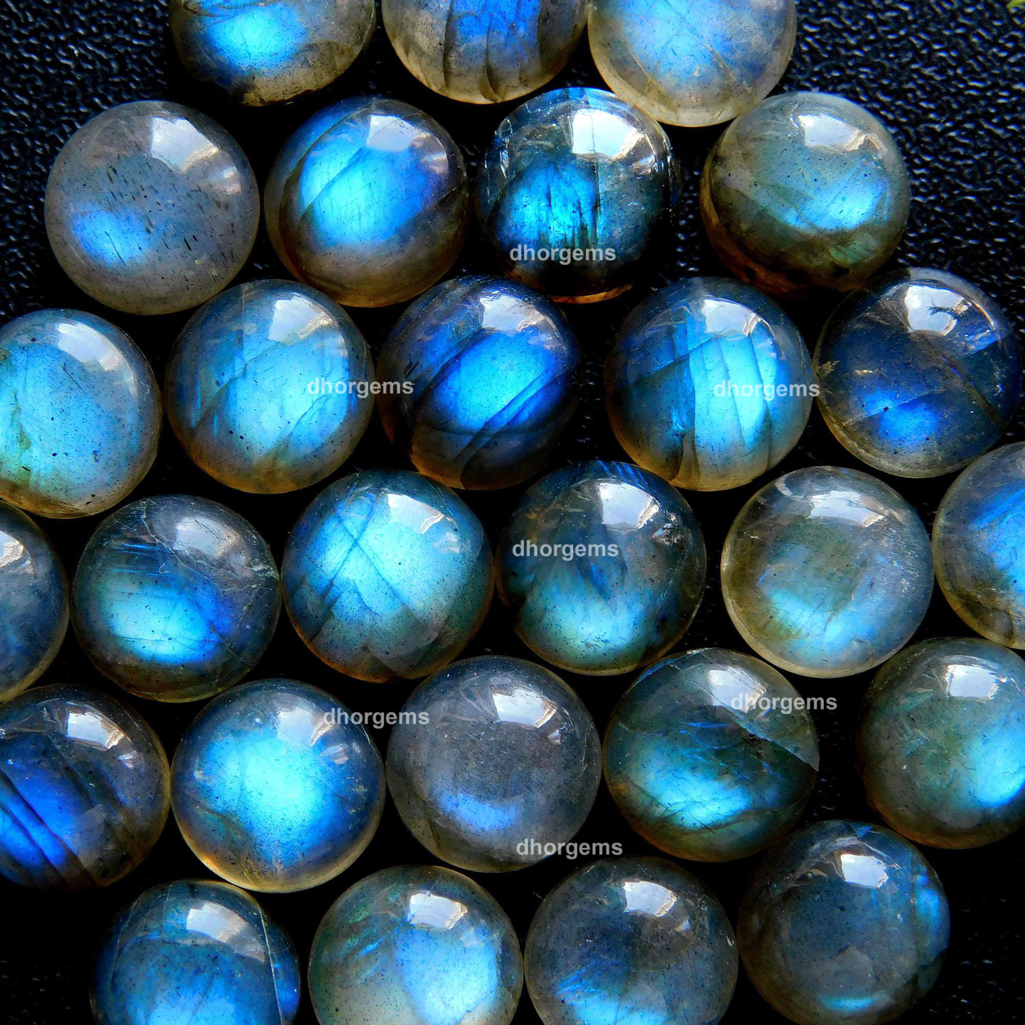 27Pcs 84.15Cts Natural Blue Fire Labradorite Loose Cabochon Calibrated Round Shape Gemstone Lot 9mm#9162