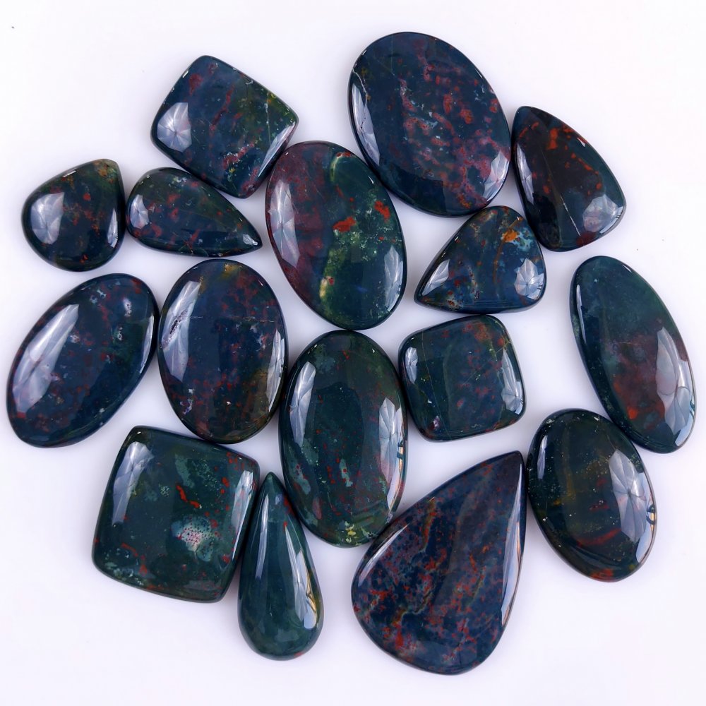 16Pcs 542Cts  Natural Green Blood Stone Loose Cabochon Gemstone Lot For Jewelry Making Gift For Her 45x29 22x22mm#917