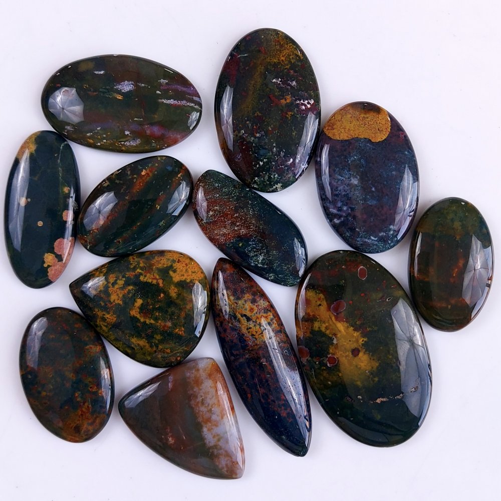 12Pcs 477Cts  Natural Green Blood Stone Loose Cabochon Gemstone Lot For Jewelry Making Gift For Her 50x16 32x18 mm#918