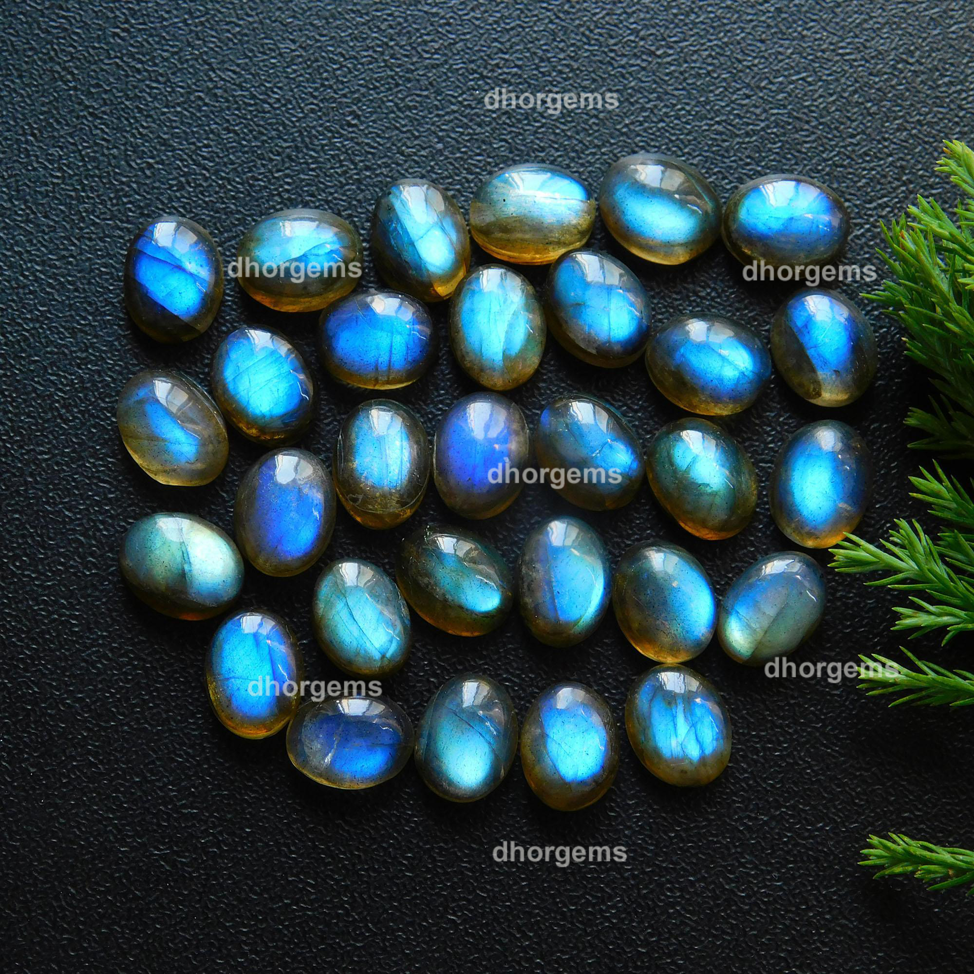 30Pcs 7295Cts Natural Blue Fire Labradorite Loose Cabochon Calibrated Oval Shape Gemstone Lot 7x9mmR-9205