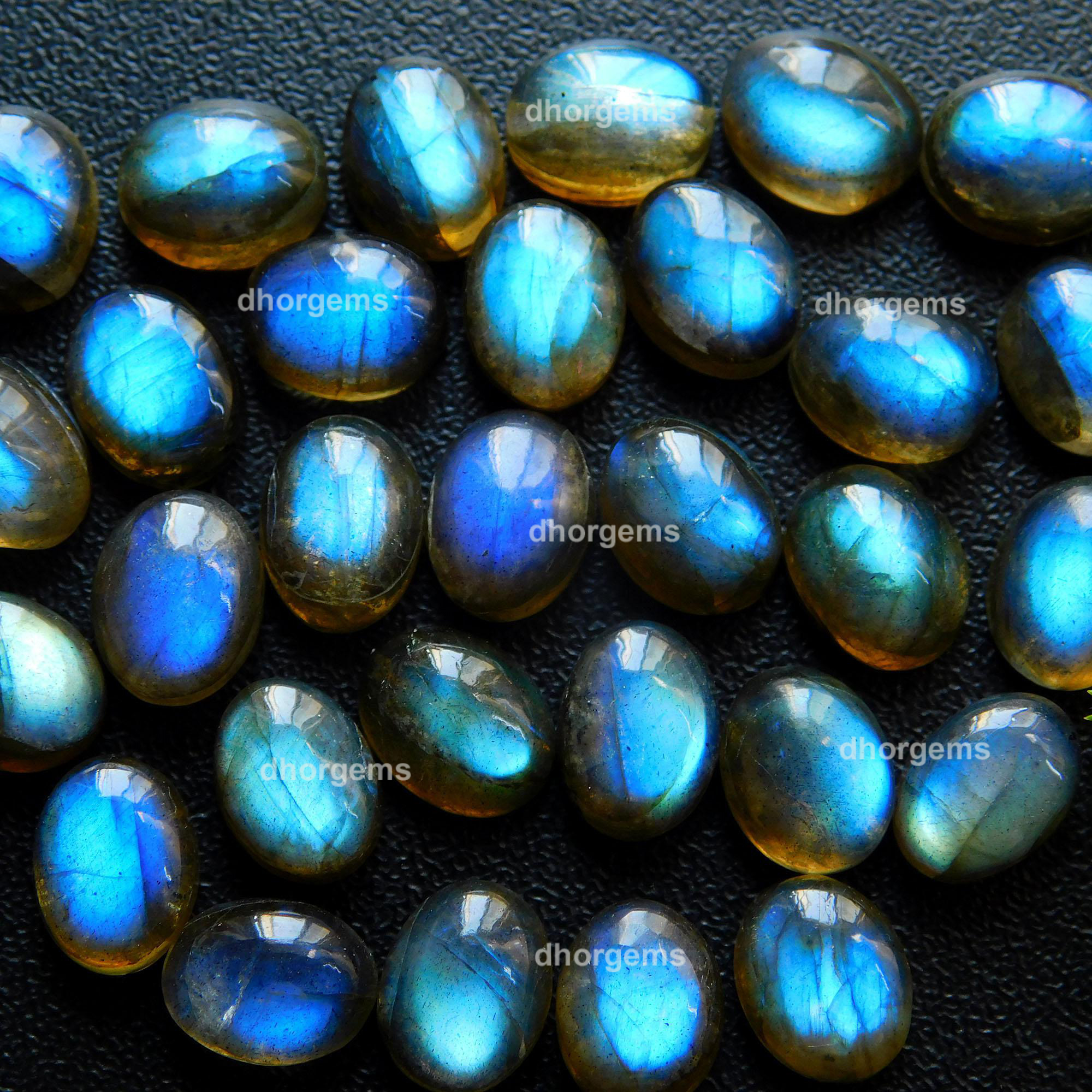 30Pcs 7295Cts Natural Blue Fire Labradorite Loose Cabochon Calibrated Oval Shape Gemstone Lot 7x9mmR-9205