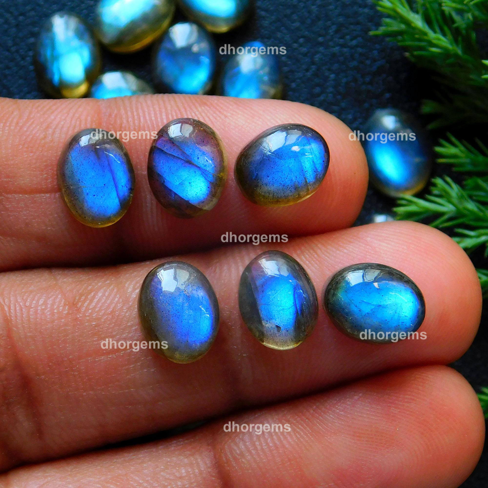 30Pcs 7295Cts Natural Blue Fire Labradorite Loose Cabochon Calibrated Oval Shape Gemstone Lot 7x9mmR-9205