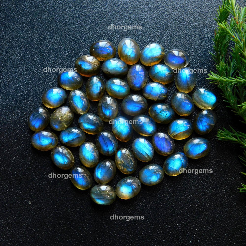 41Pcs 94.9Cts Natural Blue Fire Labradorite Loose Cabochon Calibrated Oval Shape Gemstone Lot 7x9mm#R-9207