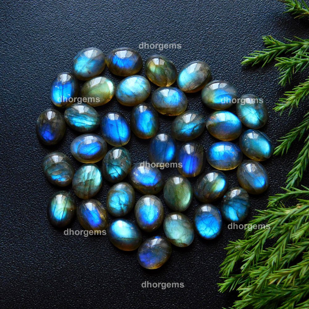 37Pcs 117.5Cts Natural Blue Fire Labradorite Loose Cabochon Calibrated Oval Shape Gemstone Lot 8x10mm#R-9213