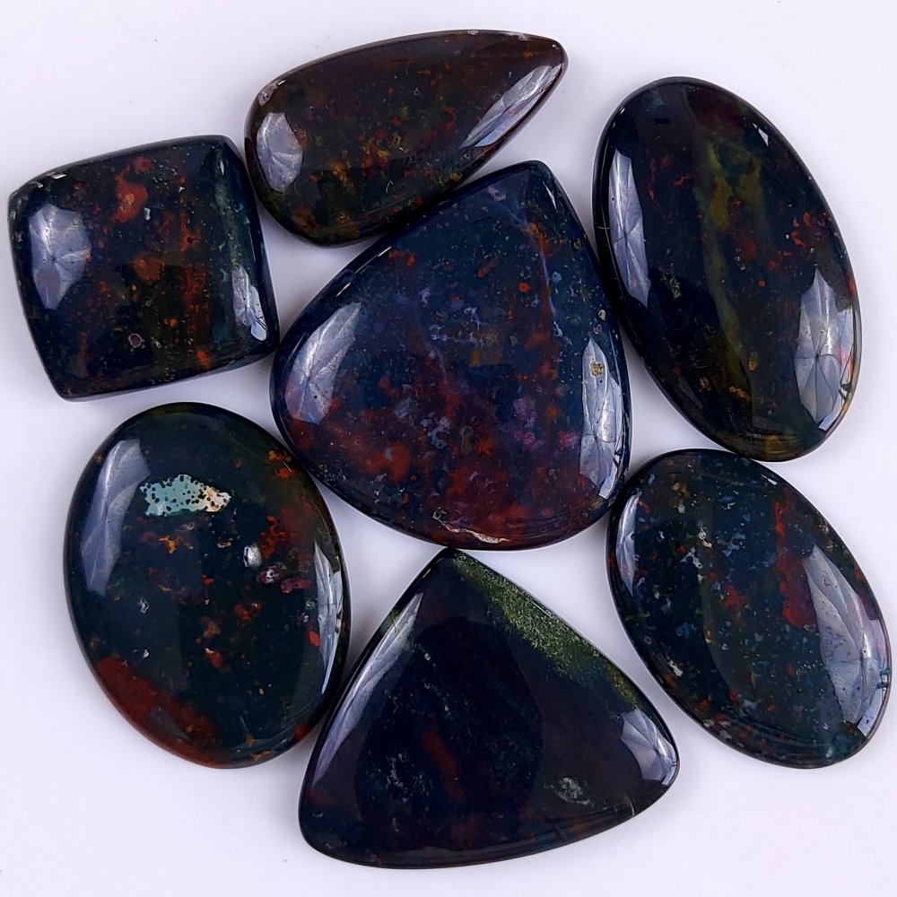8Pcs 364Cts  Natural Green Blood Stone Loose Cabochon Gemstone Lot For Jewelry Making Gift For Her 40x22 28x18mm#921