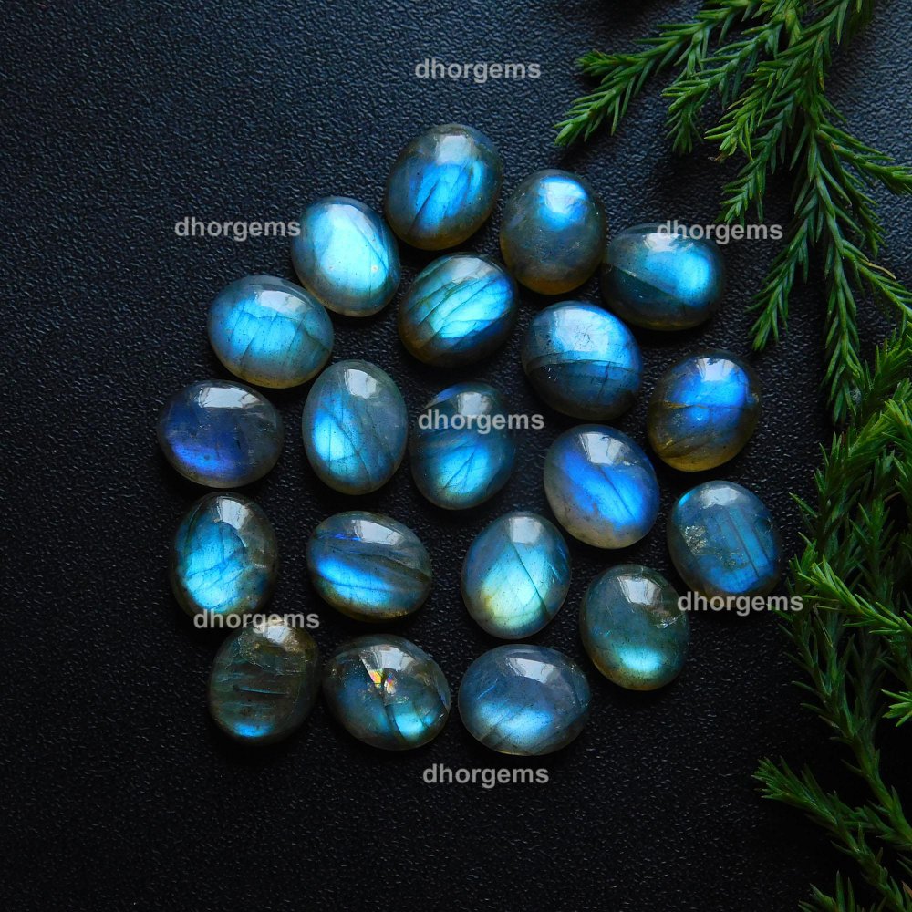 20Pcs 98.5Cts Natural Blue Fire Labradorite Loose Cabochon Calibrated Oval Shape Gemstone Lot 10x12mm#R-9223