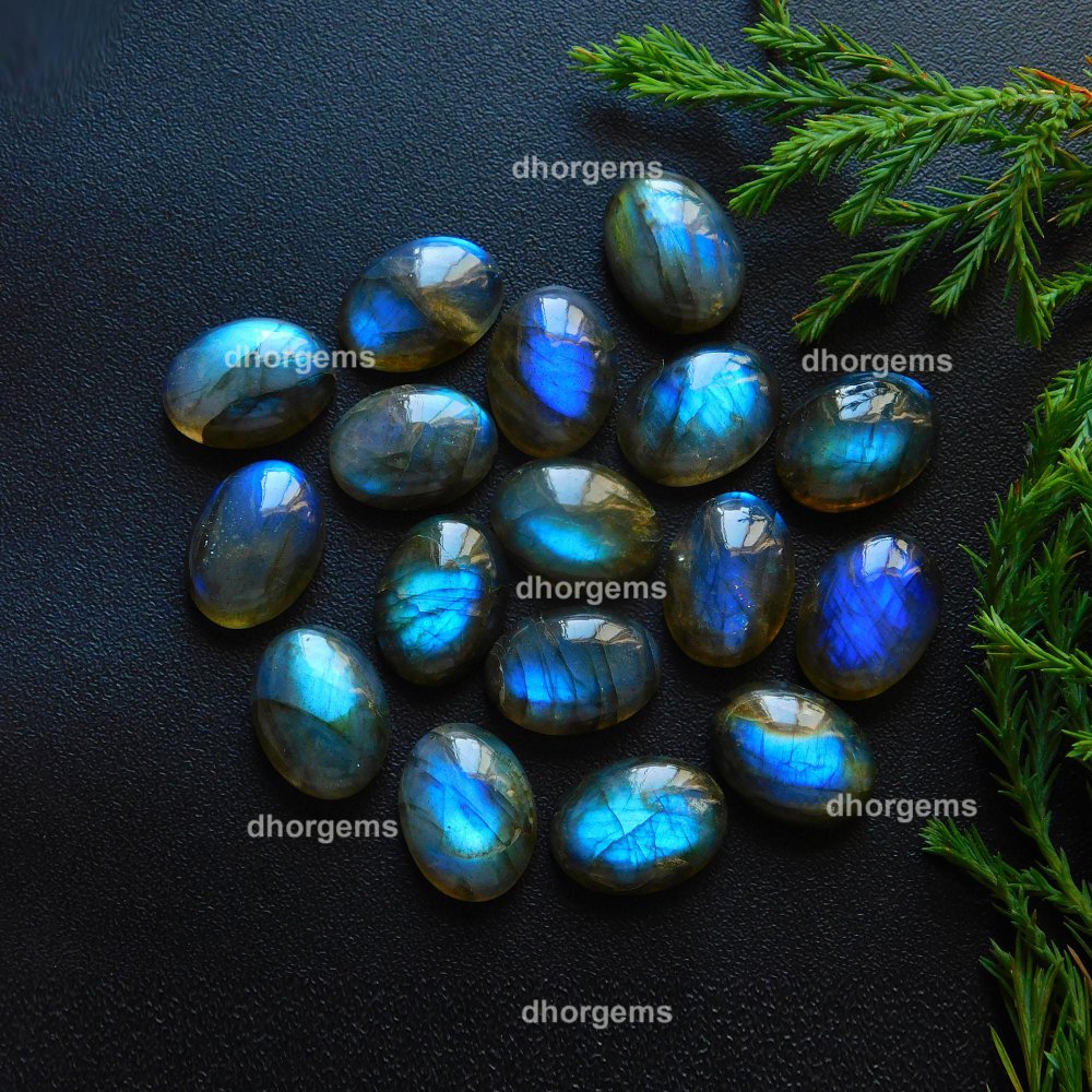 17Pcs 155.9Cts Natural Blue Fire Labradorite Loose Cabochon Calibrated Oval Shape Gemstone Lot 12x16mm#9237