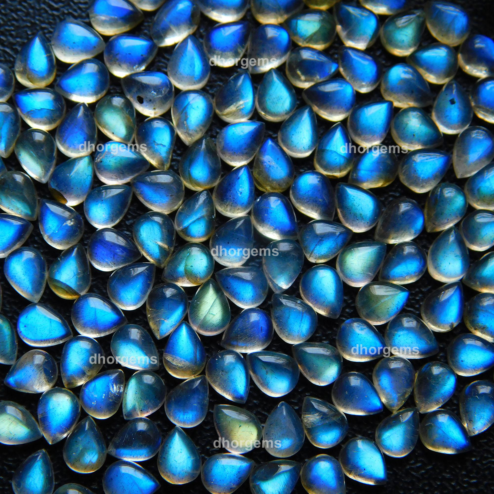 145Pcs 29.8Cts Natural Blue Fire Labradorite Loose Cabochon Calibrated Pear Shape Gemstone Lot 3x4mm#9240