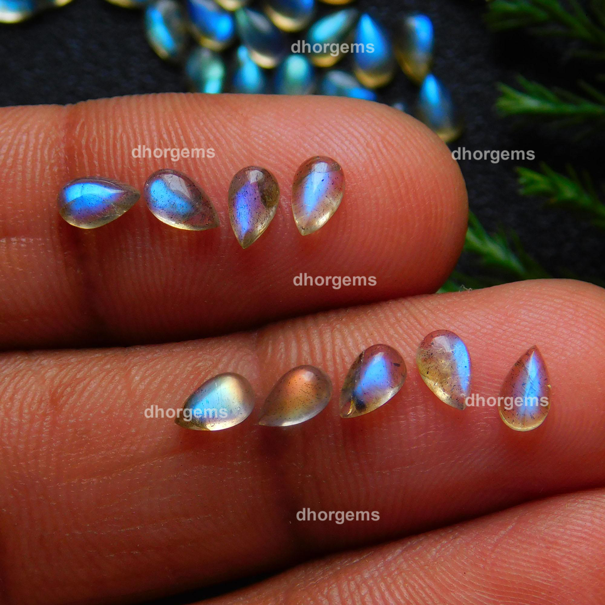 71Pcs 19.35Cts Natural Blue Fire Labradorite Loose Cabochon Calibrated Pear Shape Gemstone Lot 3x5mm#9241
