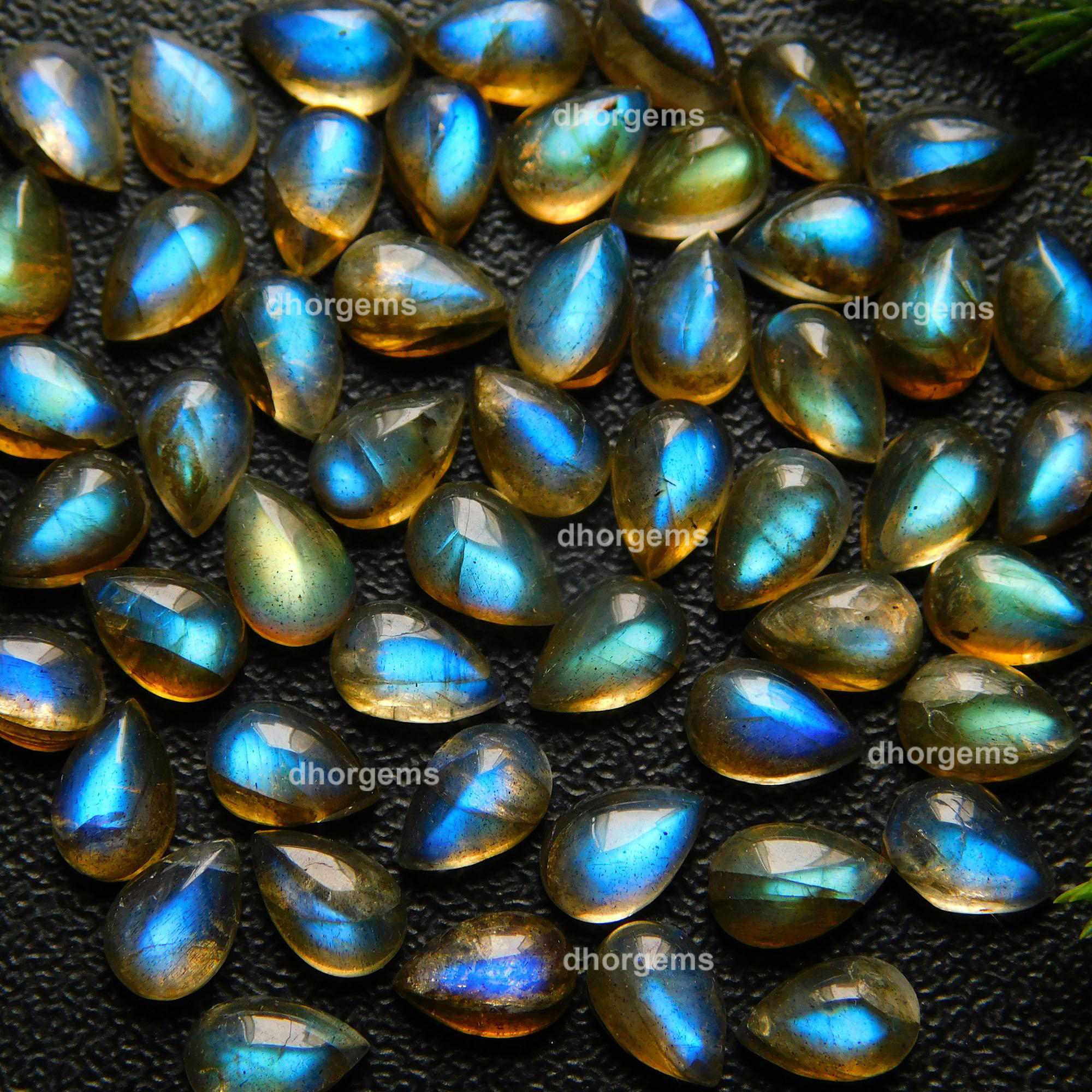 52Pcs 25.4Cts Natural Blue Fire Labradorite Loose Cabochon Calibrated Pear Shape Gemstone Lot 4x6mm#9247