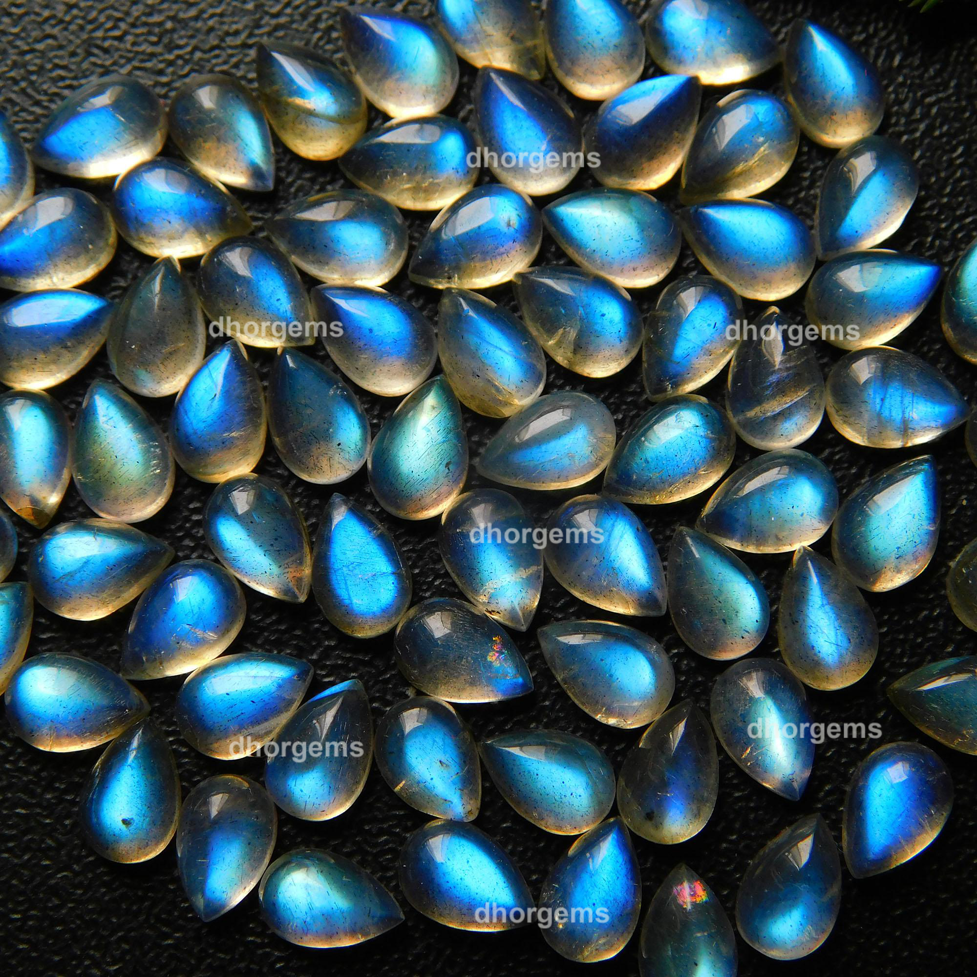 73Pcs 34.9Cts Natural Blue Fire Labradorite Loose Cabochon Calibrated Pear Shape Gemstone Lot 4x6mm#9250