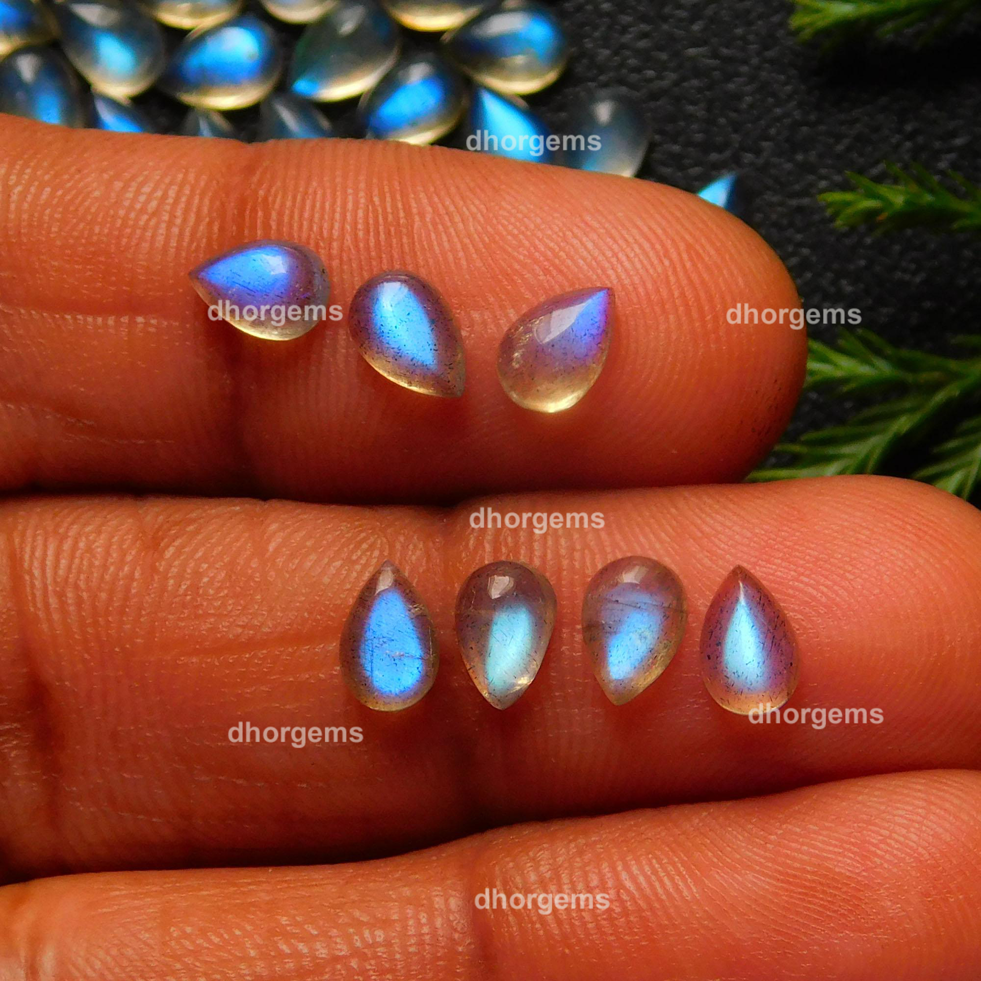73Pcs 34.9Cts Natural Blue Fire Labradorite Loose Cabochon Calibrated Pear Shape Gemstone Lot 4x6mm#9250
