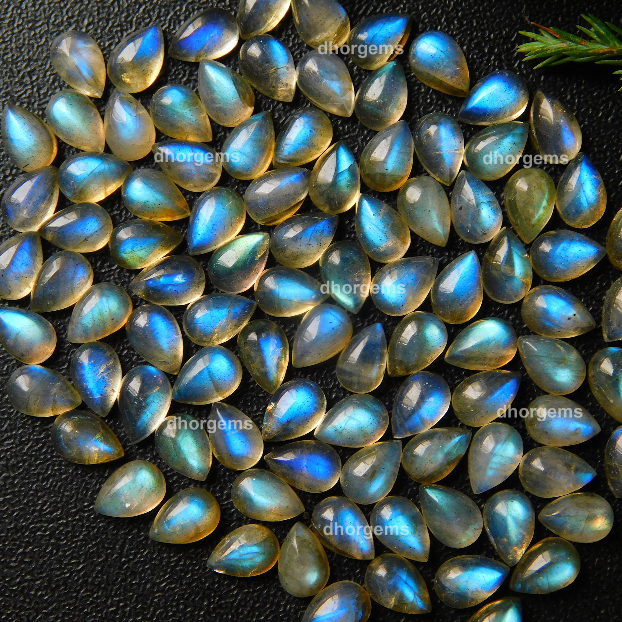 94Pcs 46.15Cts Natural Blue Fire Labradorite Loose Cabochon Calibrated Pear Shape Gemstone Lot 4x6mm#9252