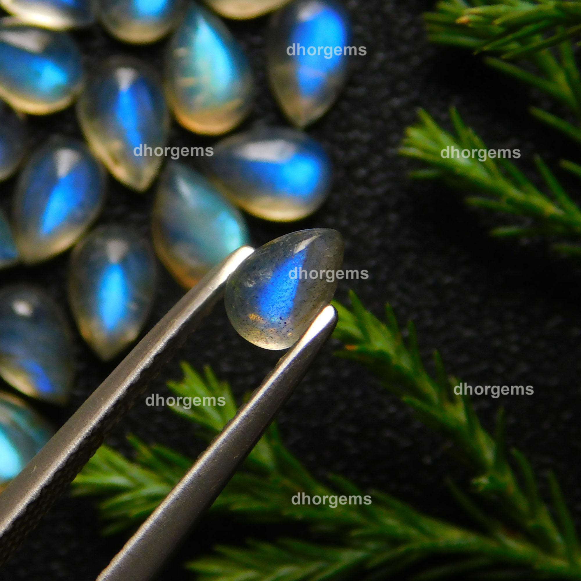 51Pcs 24.85Cts Natural Blue Fire Labradorite Loose Cabochon Calibrated Pear Shape Gemstone Lot 4x6mm#9253