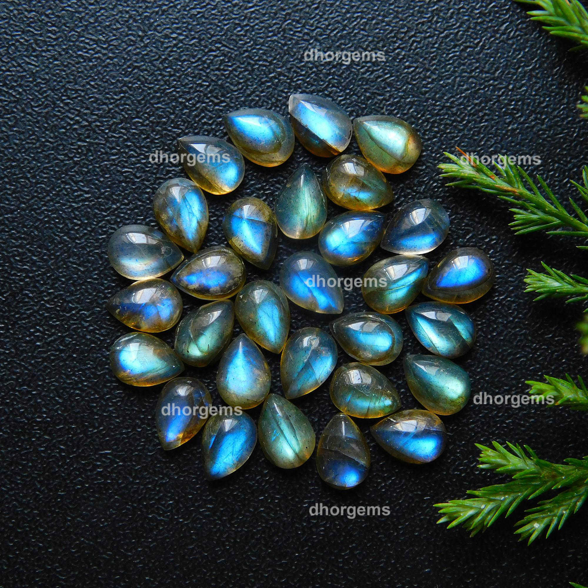 30Pcs 25.15Cts Natural Blue Fire Labradorite Loose Cabochon Calibrated Pear Shape Gemstone Lot 5x7mm#9256