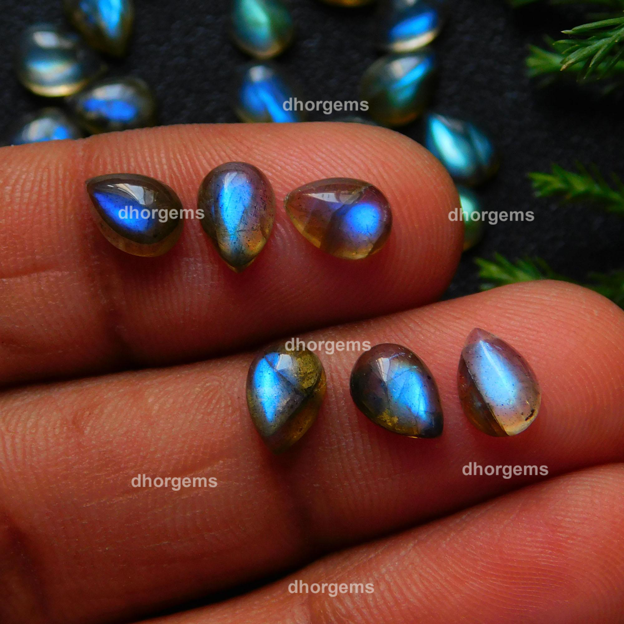 30Pcs 25.15Cts Natural Blue Fire Labradorite Loose Cabochon Calibrated Pear Shape Gemstone Lot 5x7mm#9256