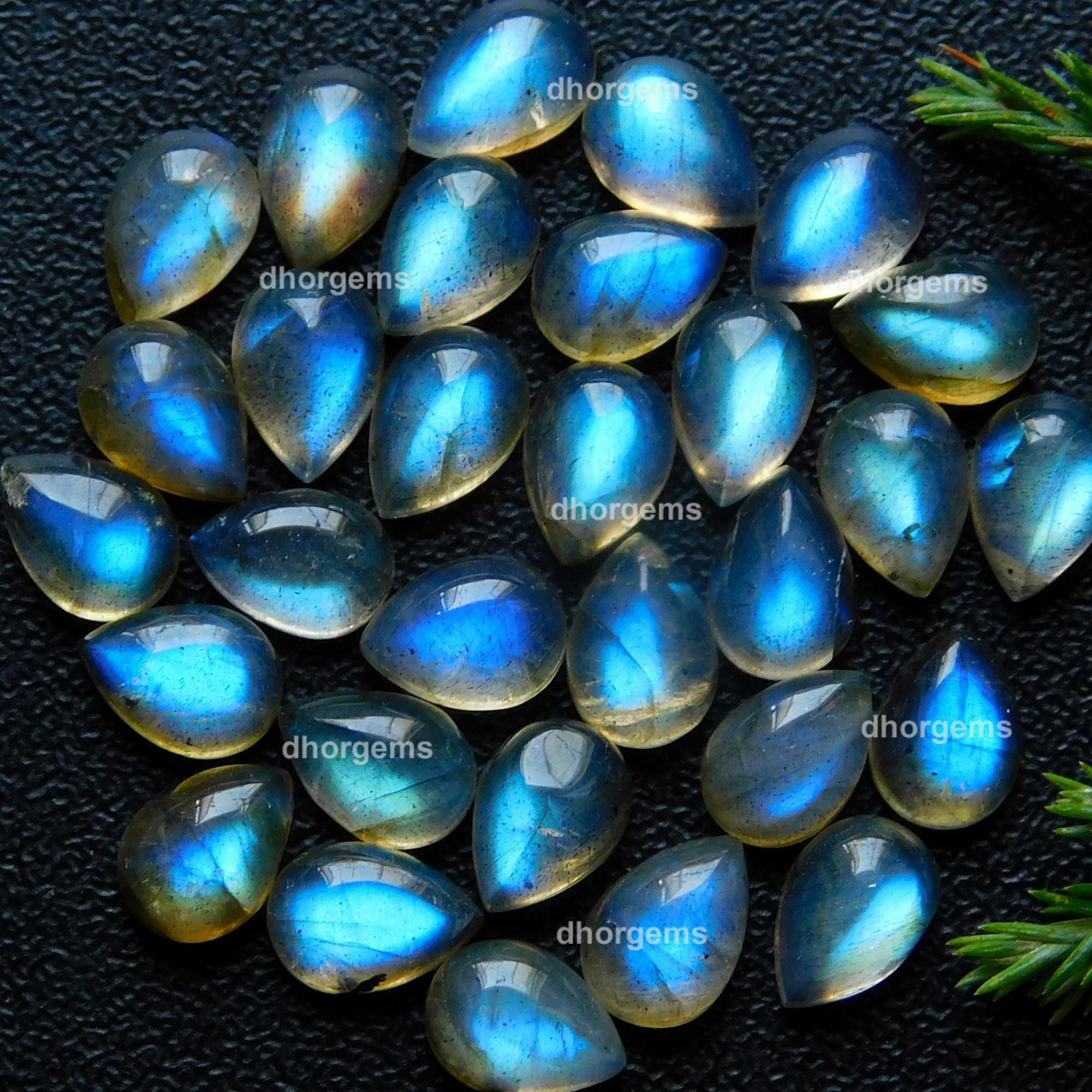 30Pcs 25.15Cts Natural Blue Fire Labradorite Loose Cabochon Calibrated Pear Shape Gemstone Lot 5x7mm#9260