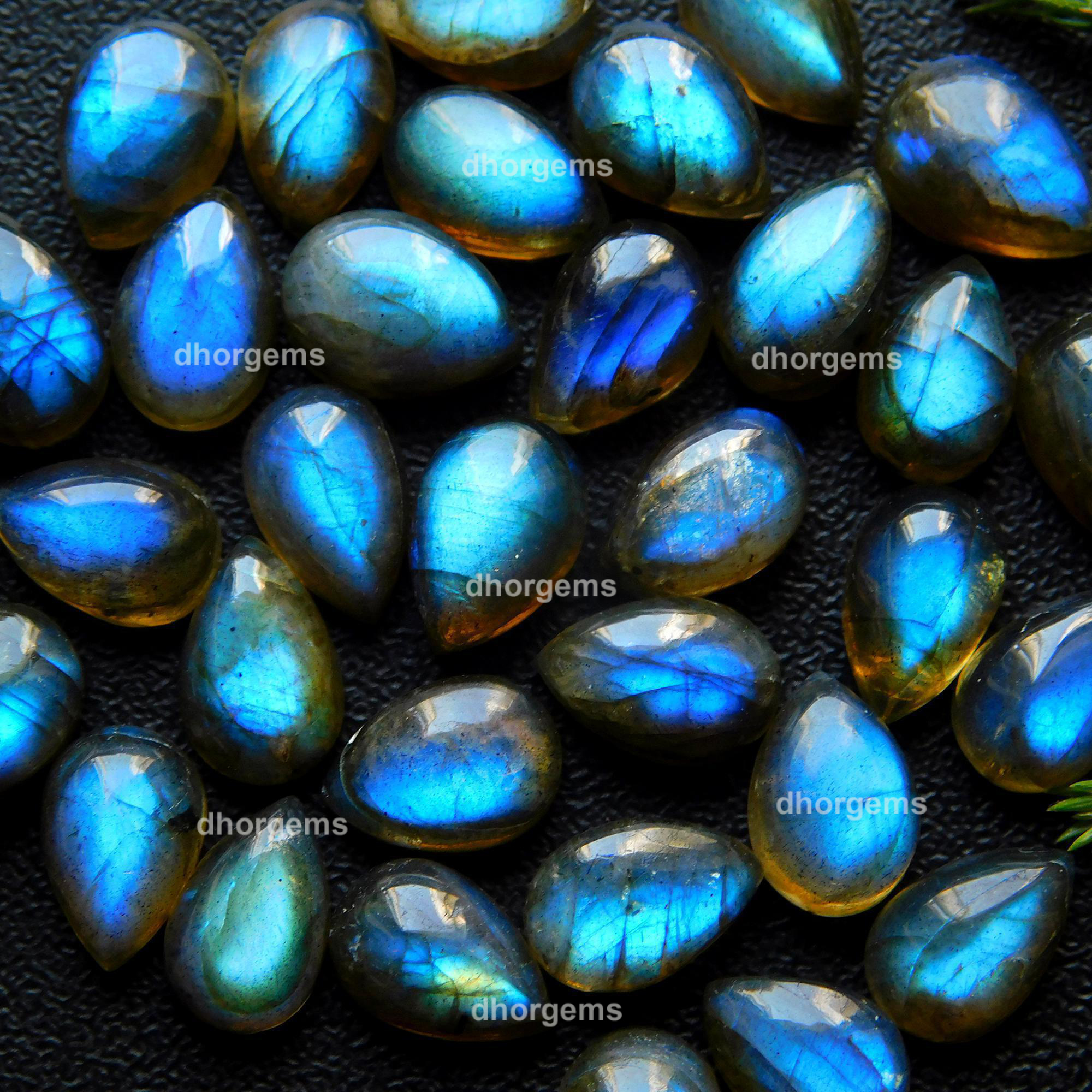 33Pcs 58.25Cts Natural Blue Fire Labradorite Loose Cabochon Calibrated Pear Shape Gemstone Lot 6x9mm#9267