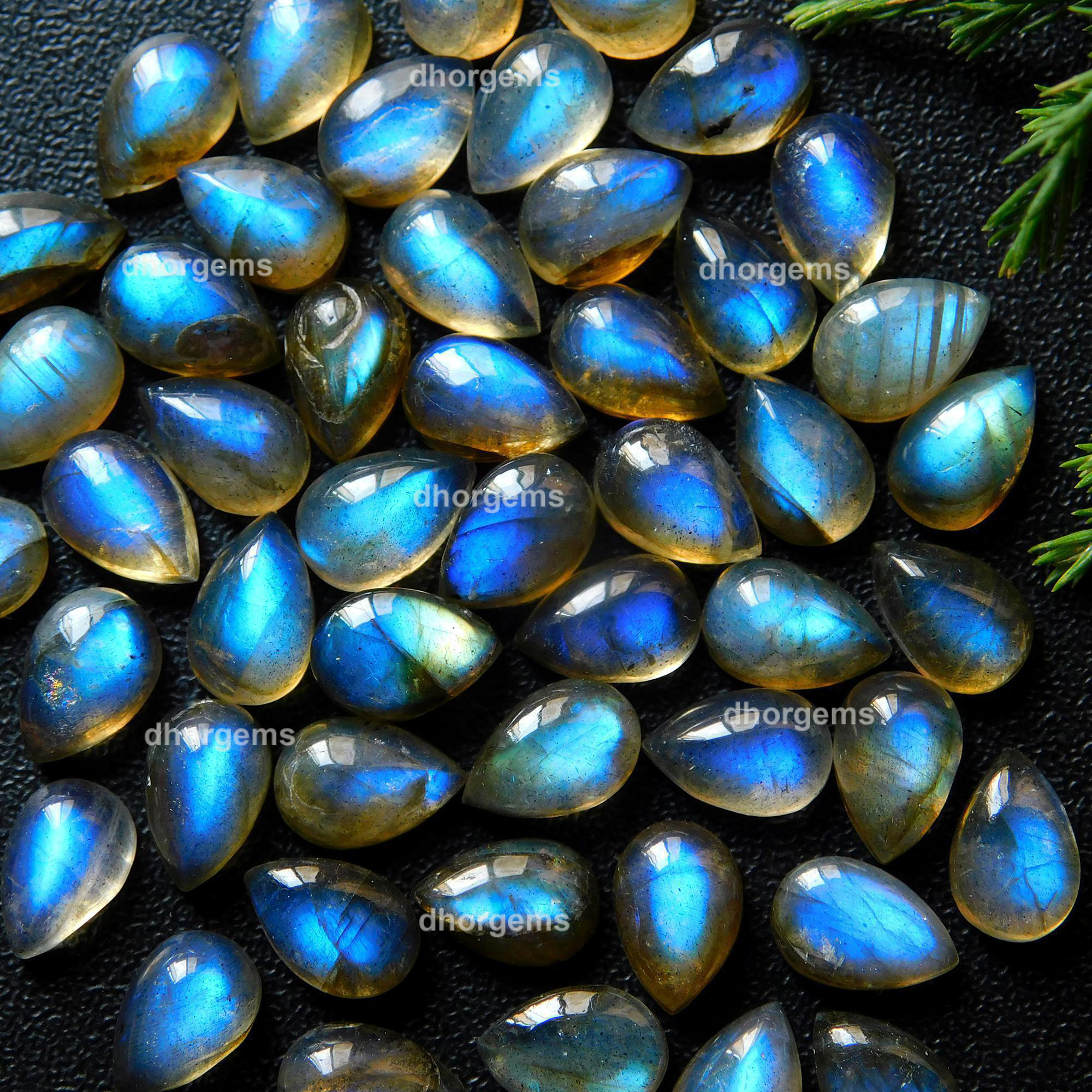 49Pcs 82.35Cts Natural Blue Fire Labradorite Loose Cabochon Calibrated Pear Shape Gemstone Lot 6x9mm#9269