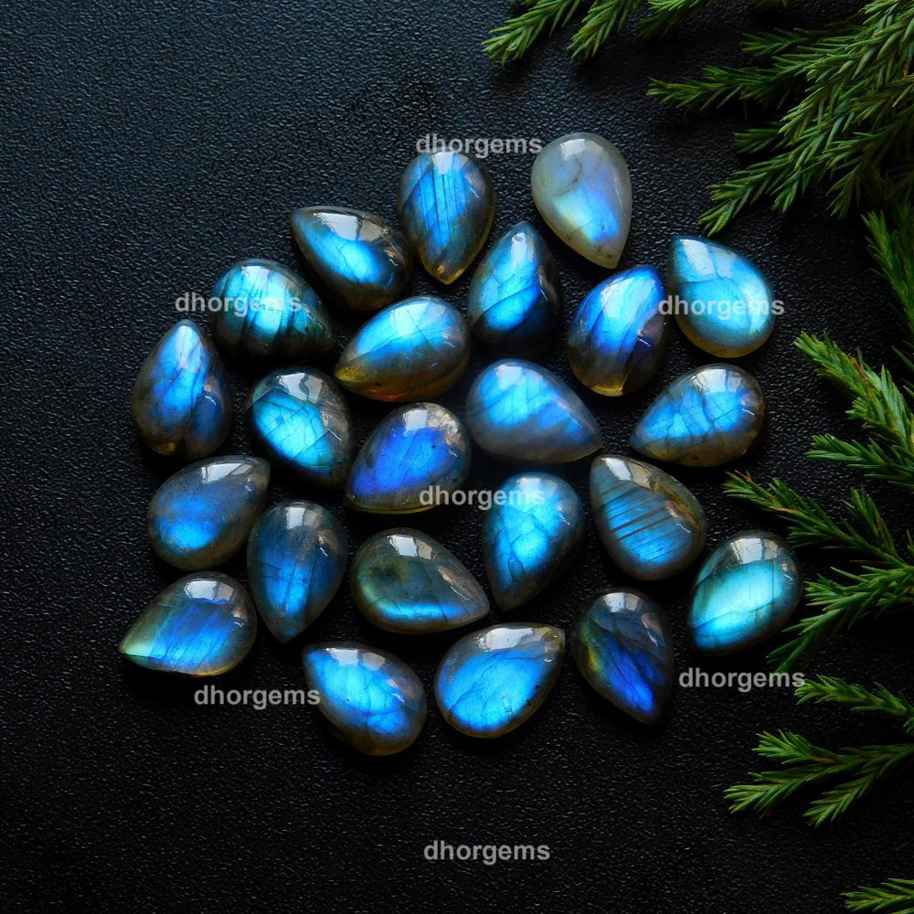 23Pcs 132.9Cts Natural Blue Fire Labradorite Loose Cabochon Calibrated Pear Shape Gemstone Lot 10x14mm#9289