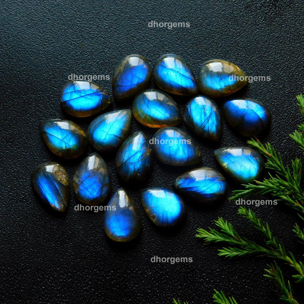 17Pcs 94.45Cts Natural Blue Fire Labradorite Loose Cabochon Calibrated Pear Shape Gemstone Lot 10x14mm#9291