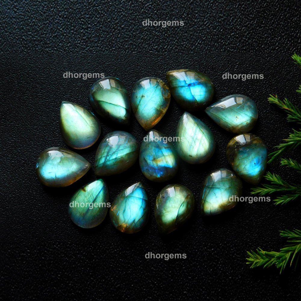 14Pcs 116.85Cts Natural Blue Fire Labradorite Loose Cabochon Calibrated Pear Shape Gemstone Lot 12x16mm#R-9292