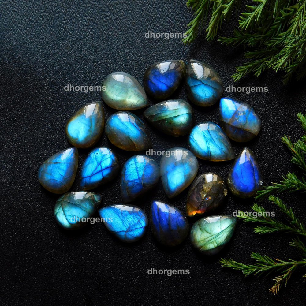 18Pcs 177.15Cts Natural Blue Fire Labradorite Loose Cabochon Calibrated Pear Shape Gemstone Lot 13x18mm#R-9295