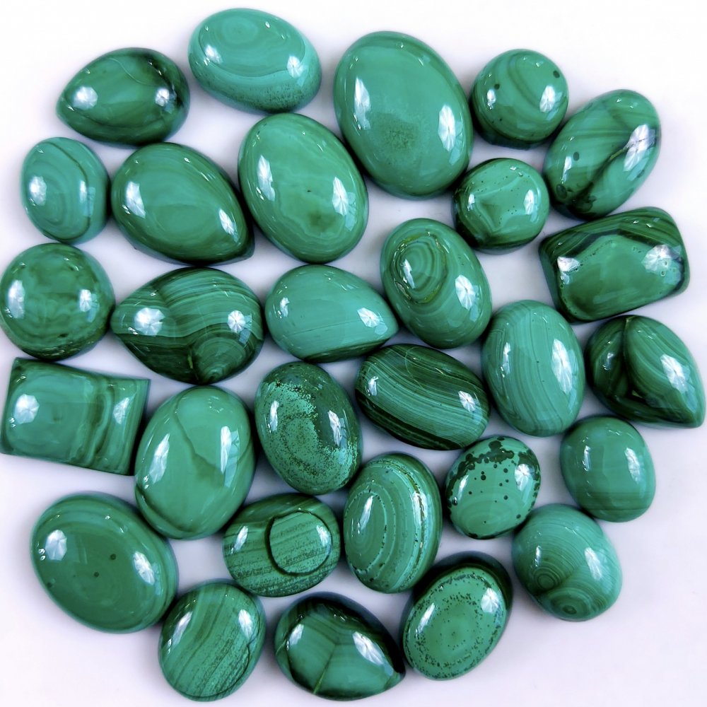 29Pcs 250Cts Natural Green Malachite Loose Cabochon Gemstone Lot Flat BAck &amp; Back Unpolish 15x10 8x6mm#R-9296