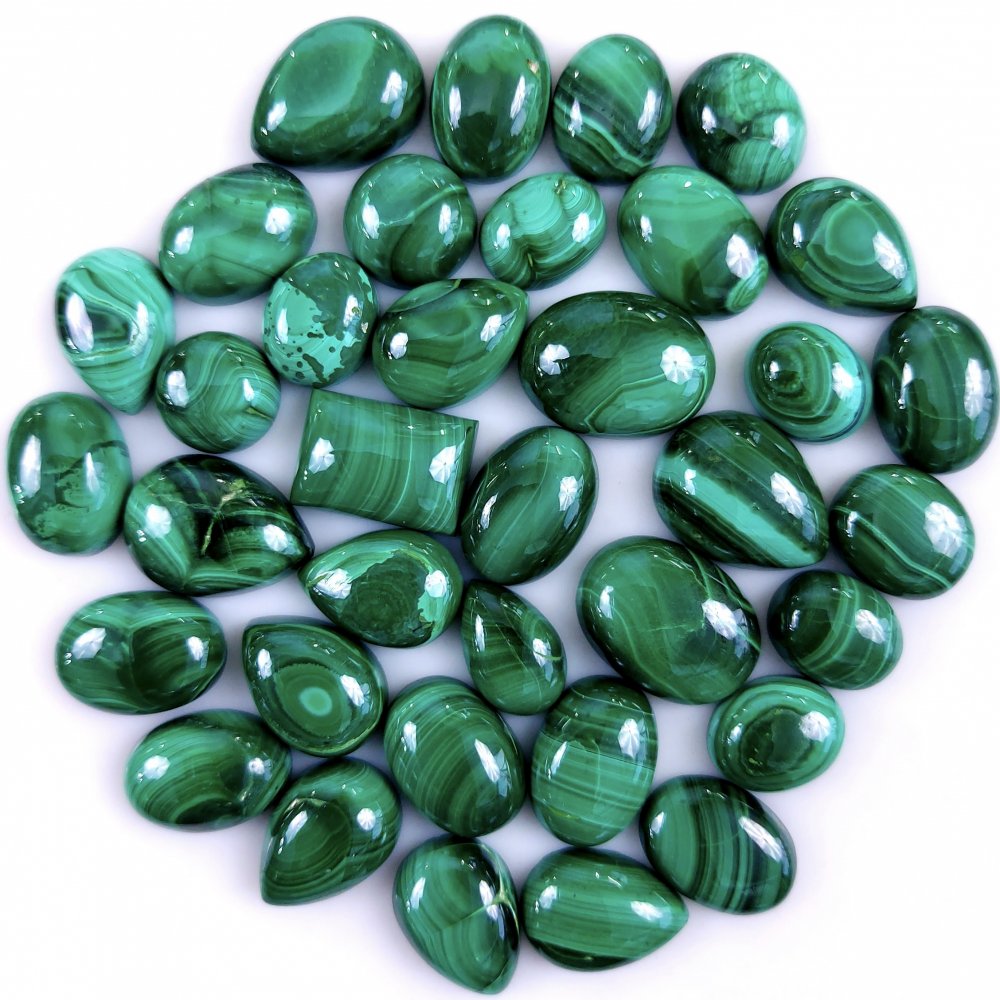 36Pcs 280Cts Natural Green Malachite Loose Cabochon Gemstone Lot Flat BAck &amp; Back Unpolish 13x10 9x5mm#9297