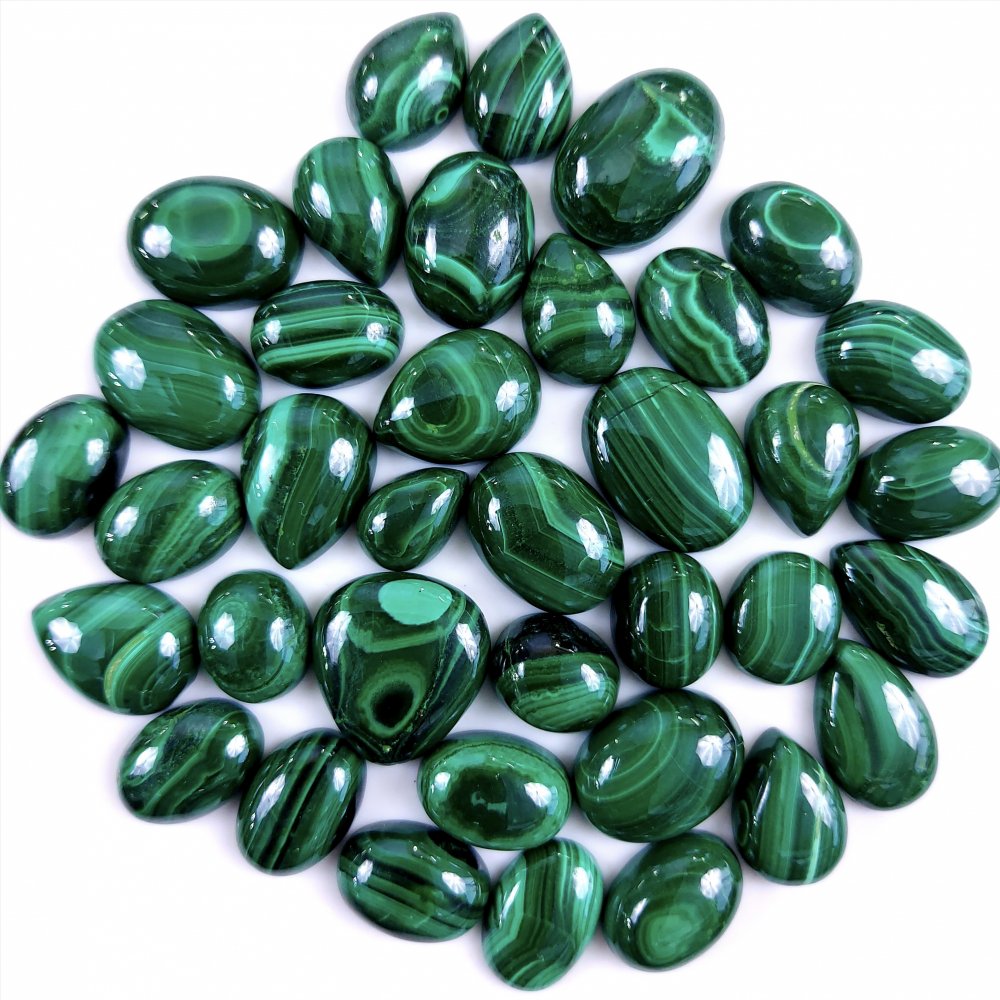 37Pcs 343Cts Natural Green Malachite Loose Cabochon Gemstone Lot Flat BAck &amp; Back Unpolish 15x13 11x7mm#9298