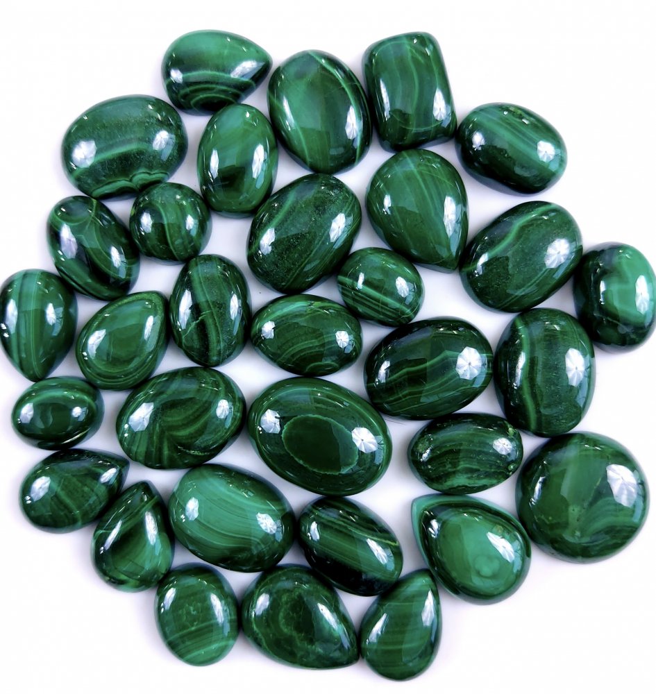 32Pcs 304Cts Natural Green Malachite Loose Cabochon Gemstone Lot Flat BAck &amp; Back Unpolish 15x10 7x7mm#9300