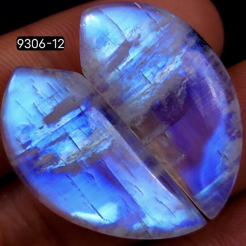 51Cts Natural Fire Rainbow Moonstone Fancy Shape Loose Cabochon Gemstone Pair Lot For Jewelry Making 28x12mm
