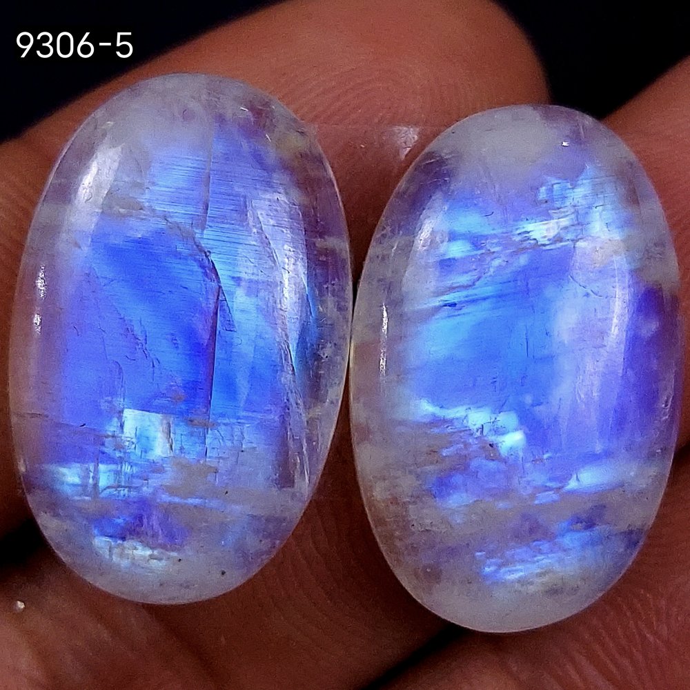 51Cts Natural Fire Rainbow Moonstone Oval Shape Loose Cabochon Gemstone Pair Lot For Jewelry Making 23x13mm
