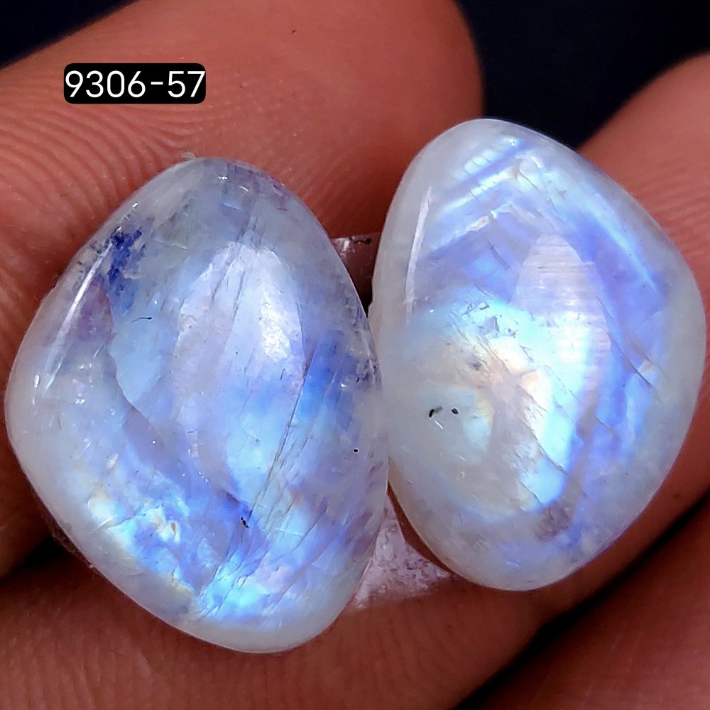 27Cts Natural Fire Rainbow Moonstone Fancy Shape Loose Cabochon Gemstone Pair Lot For Jewelry Making 17x12mm