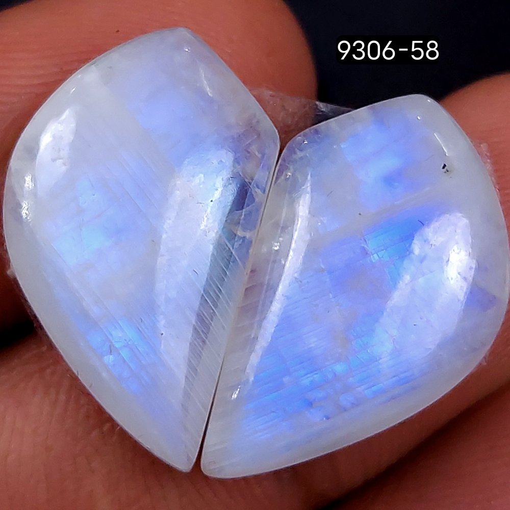 30Cts Natural Fire Rainbow Moonstone Fancy Shape Loose Cabochon Gemstone Pair Lot For Jewelry Making 20x12mm