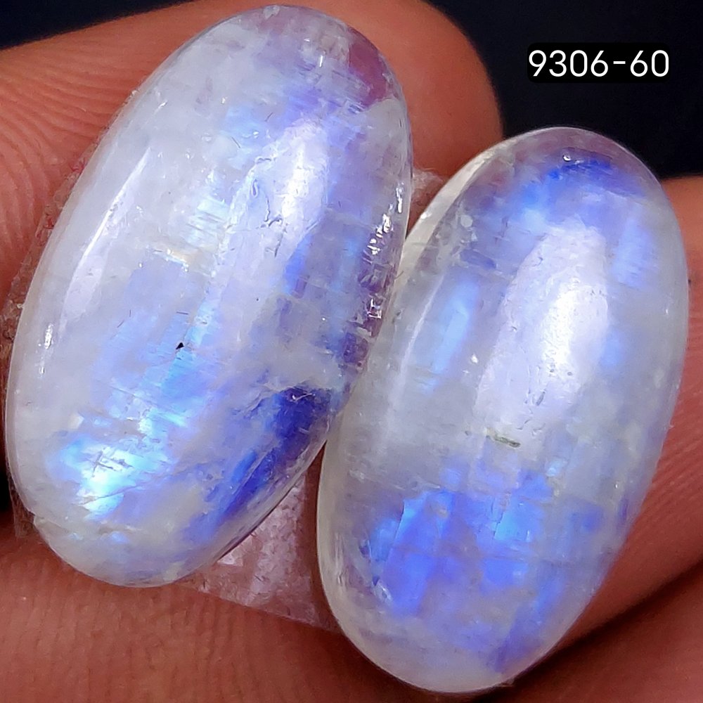 312Cts Natural Fire Rainbow Moonstone Oval Shape Loose Cabochon Gemstone Pair Lot For Jewelry Making 20x10mm